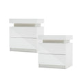 NNEDSZ 2X Bedside Table 2 Drawers RGB LED Bedroom Cabinet Nightstand Gloss WHITE-0