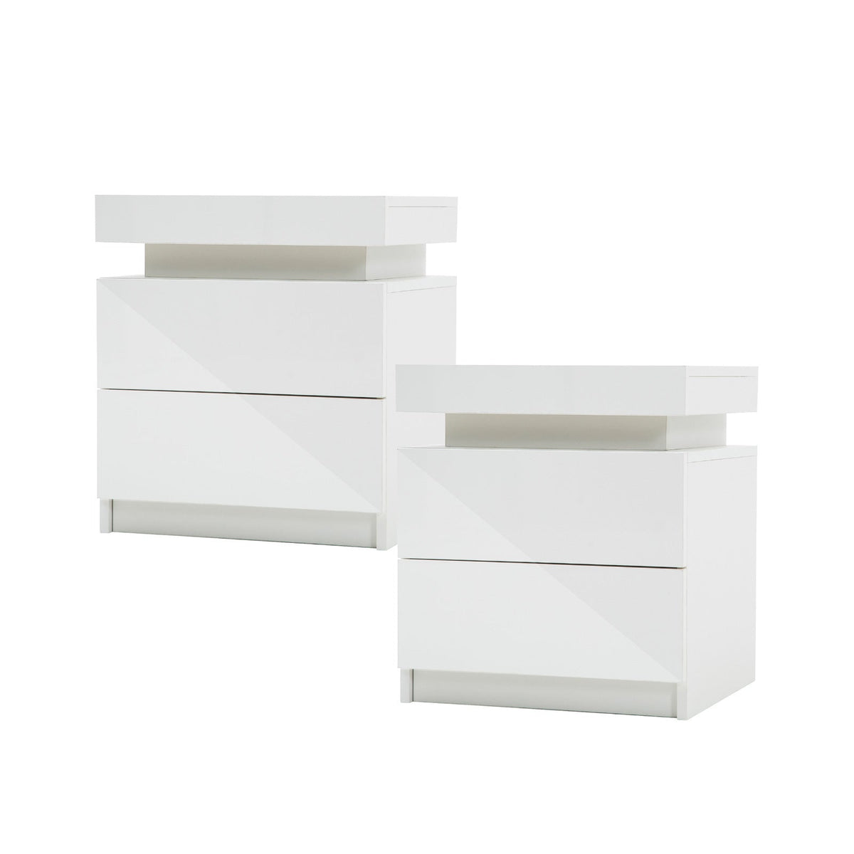 NNEDSZ 2X Bedside Table 2 Drawers RGB LED Bedroom Cabinet Nightstand Gloss WHITE-0