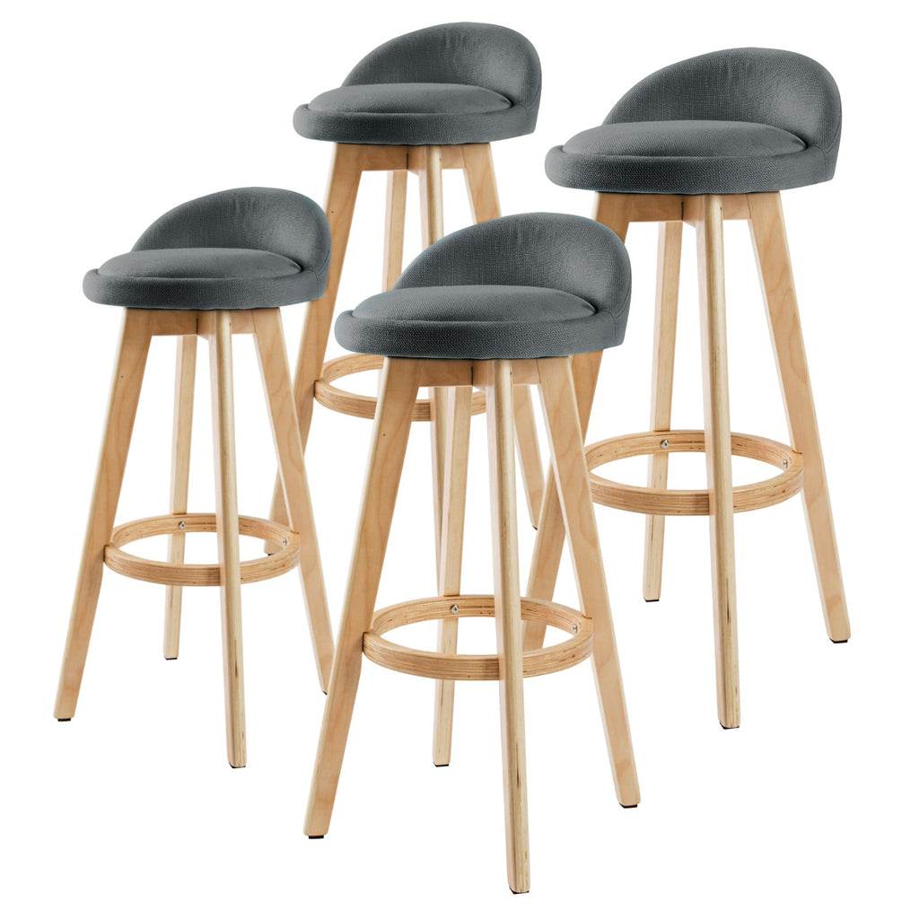 NNEDSZ 4X Wooden Bar Stool Dining Chair Fabric LEILA 72cm GREY-0