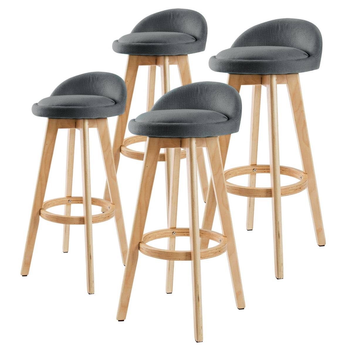 NNEDSZ 4X Wooden Bar Stool Dining Chair Fabric LEILA 72cm GREY-0
