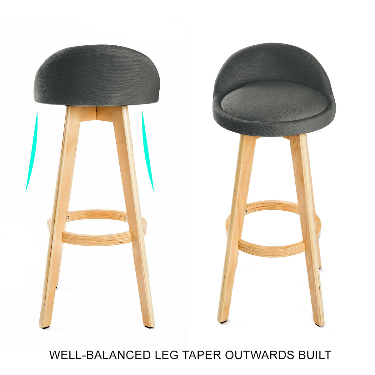 NNEDSZ 4X Wooden Bar Stool Dining Chair Fabric LEILA 72cm GREY-3