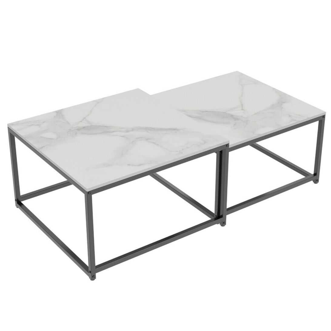 NNEDSZ Interior Ave - Ciest Square Nested Coffee Table Set - White Marble Stone-0
