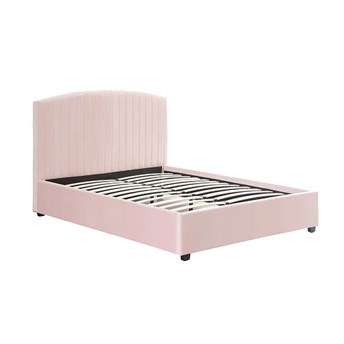 NNEDSZ Camelia Queen Size Bed Frame Pink Velvet Upholstery High Headboard Quality Slats Metal Structure-2