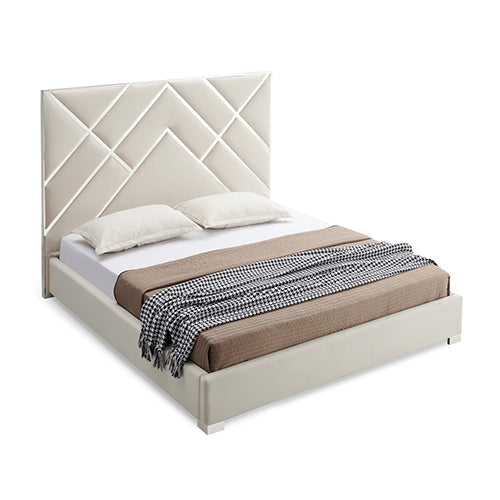 NNEDSZ Matrix Bed Frame Fabric Padded Upholstery High Quality Slats Polished Stainless Steel Feet-1