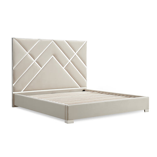 NNEDSZ Matrix Bed Frame Fabric Padded Upholstery High Quality Slats Polished Stainless Steel Feet-3