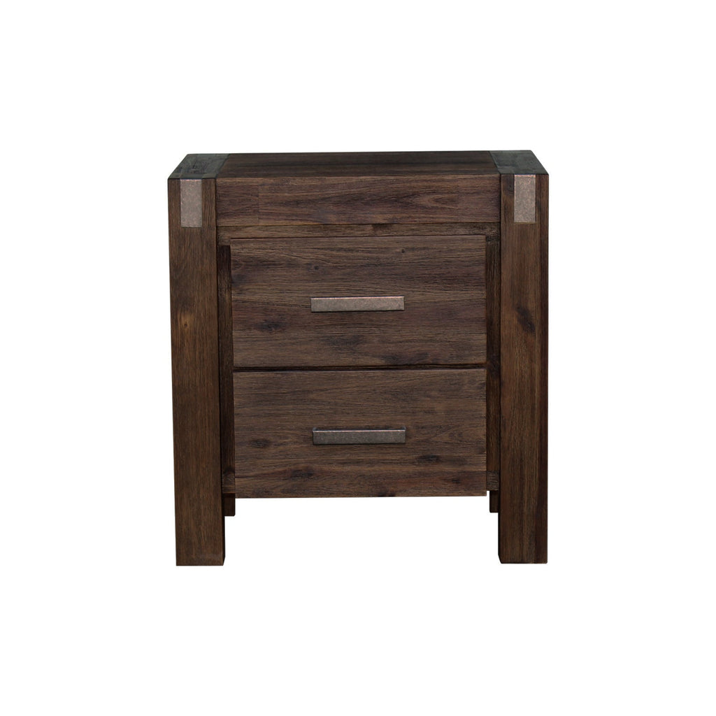 NNEDSZ Bedside Table 2 drawers Night Stand Solid Wood Acacia Storage in Chocolate Colour-2