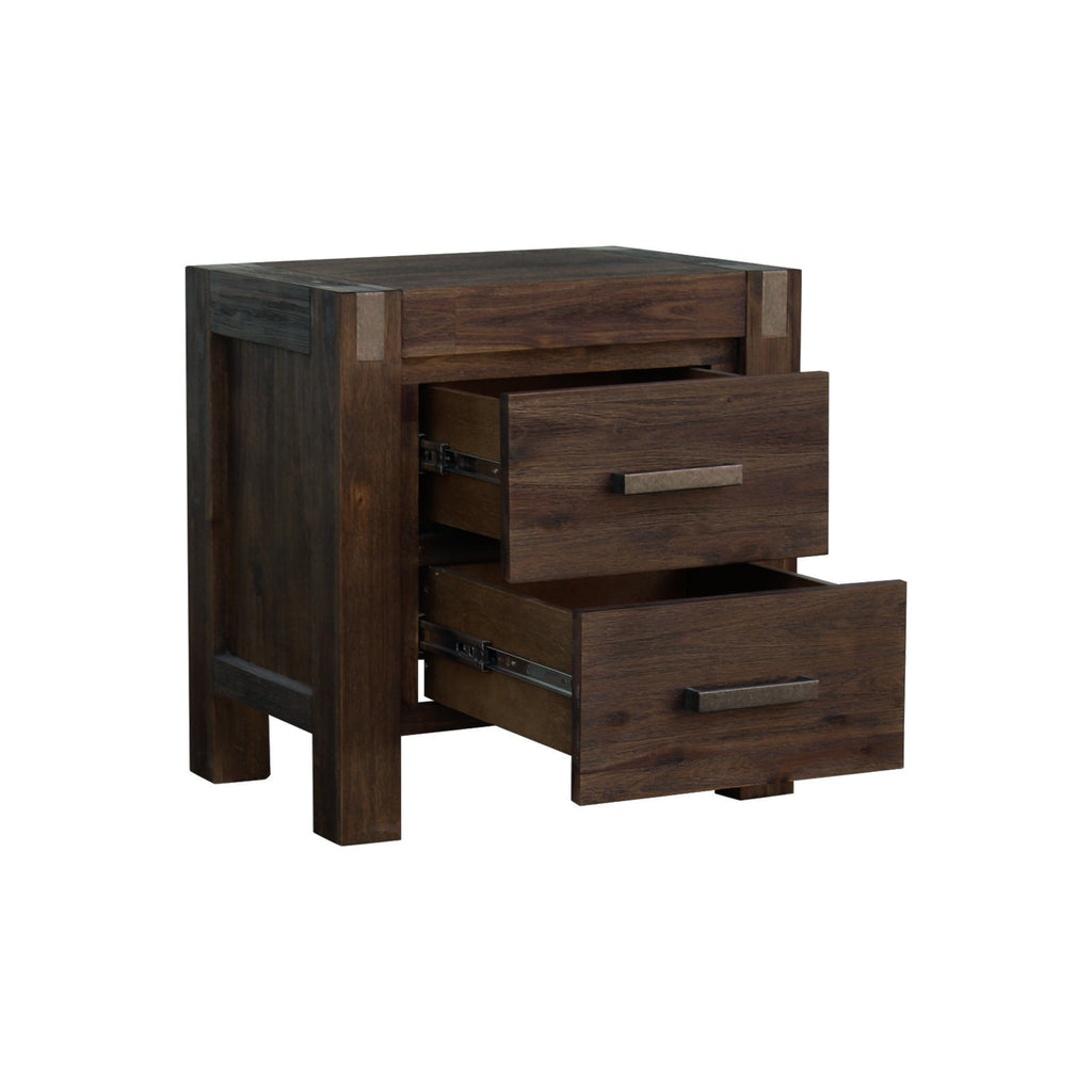 NNEDSZ Bedside Table 2 drawers Night Stand Solid Wood Acacia Storage in Chocolate Colour-4