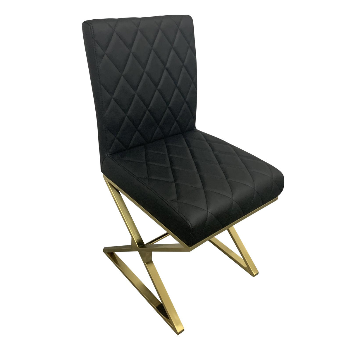 NNEDSZ 2X Dining Chair Stainless Gold Frame & Seat Black PU Leather-2