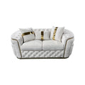 NNEDSZ 2 Seater Sofa Beige Velvet Fabric Solid Wood construction Gold Stainless Steel Trim-0