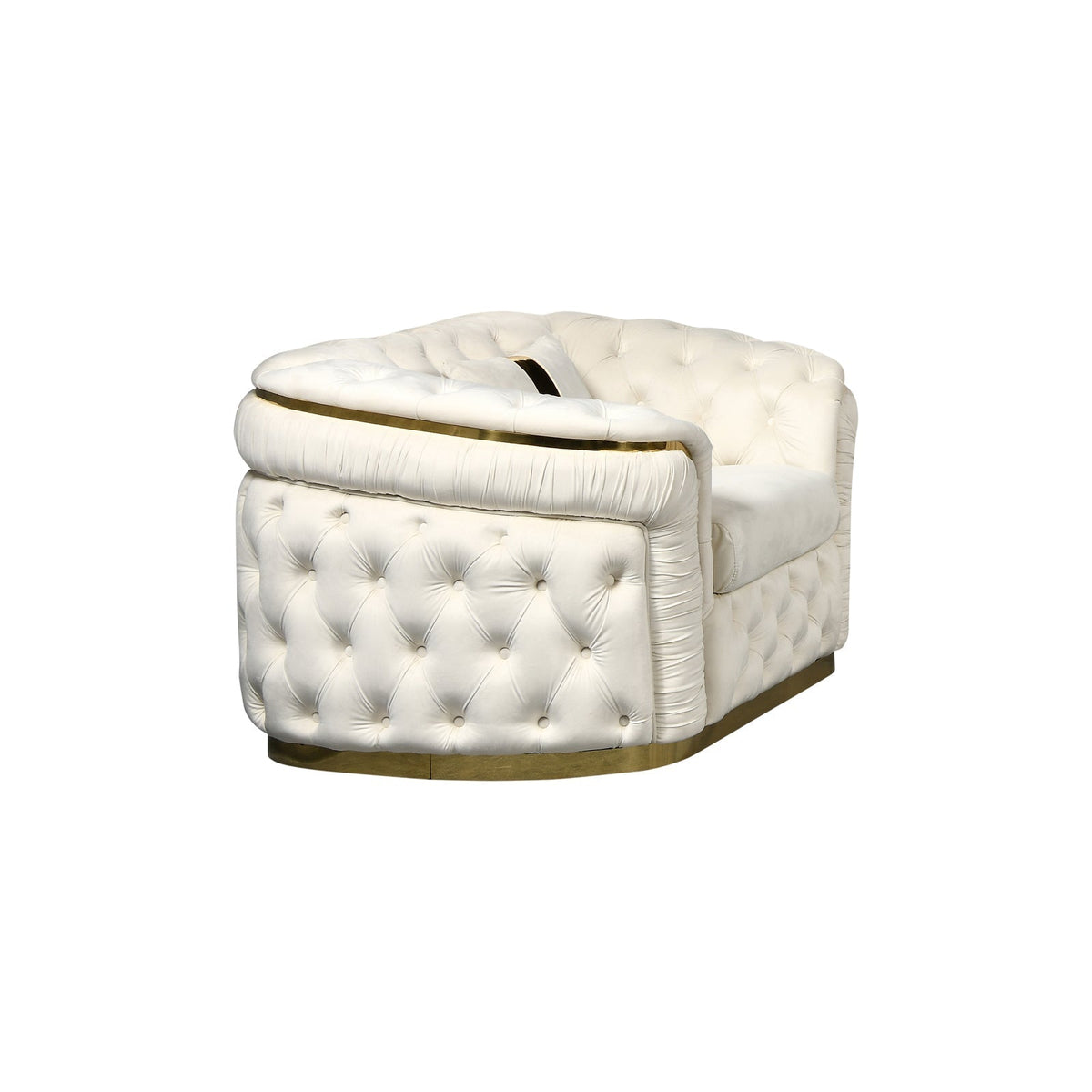 NNEDSZ 2 Seater Sofa Beige Velvet Fabric Solid Wood construction Gold Stainless Steel Trim-2