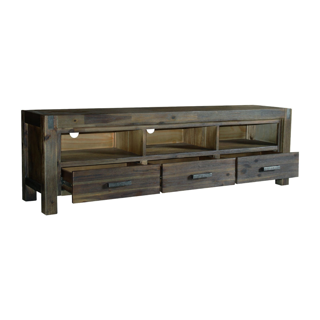 NNEDSZ TV Cabinet with 3 Storage Drawers with Shelf Solid Acacia Wooden Frame Entertainment Unit in Chocolate Colour-0