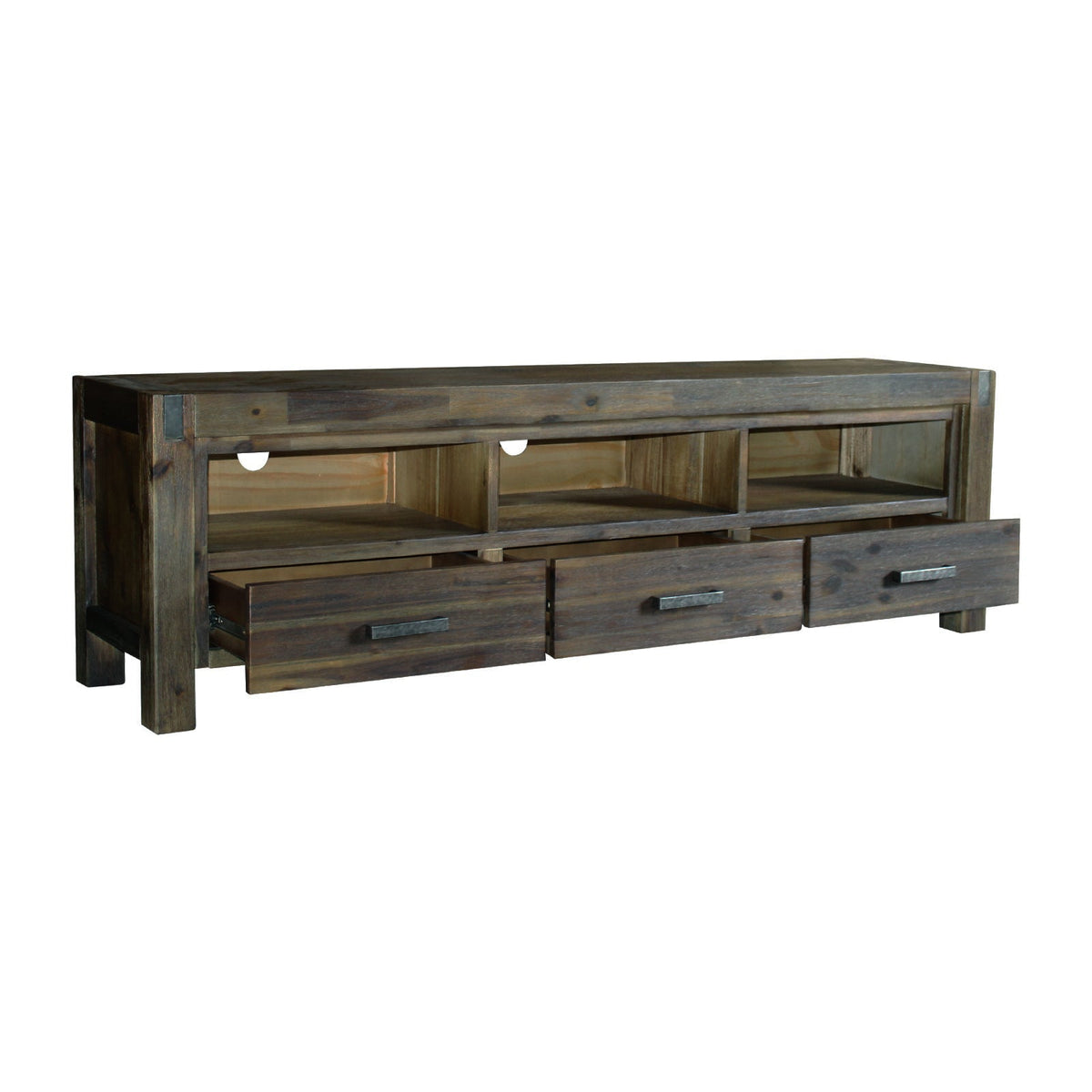 NNEDSZ TV Cabinet with 3 Storage Drawers with Shelf Solid Acacia Wooden Frame Entertainment Unit in Chocolate Colour-0