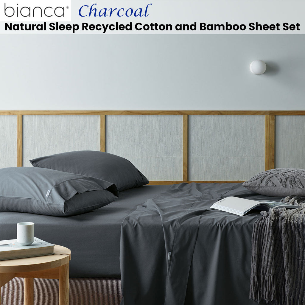 NNEDSZ Bianca Natural Sleep Recycled Cotton and Bamboo Sheet Set Charcoal Single-1