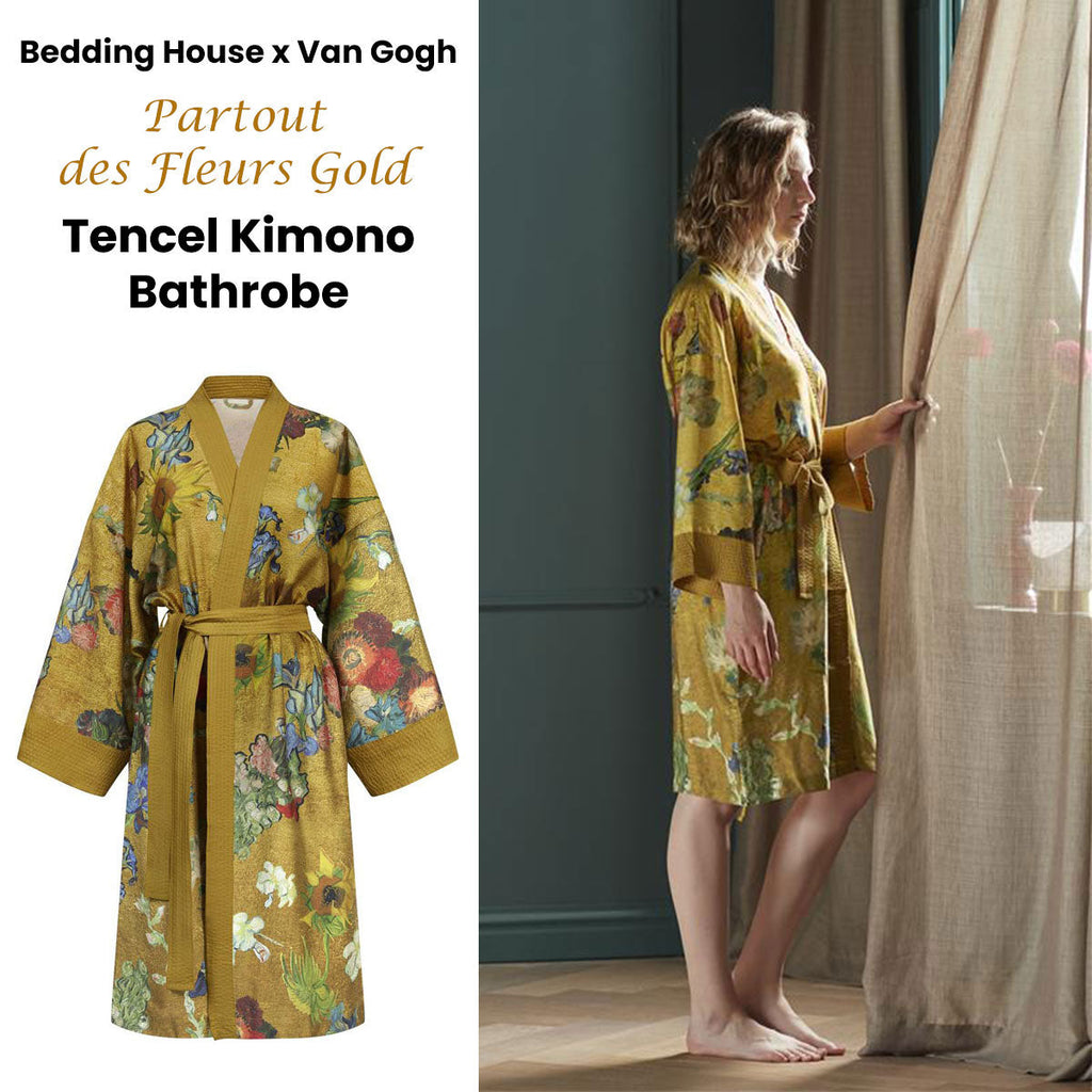 NNEDSZ Bedding House Van Gogh Partout des Fleurs Gold Kimono Bath Robe Small/Medium-1