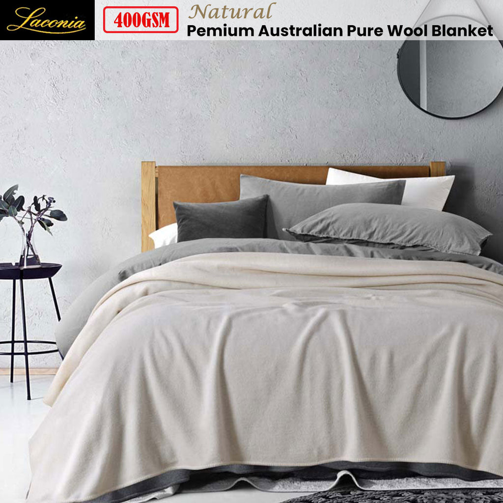 NNEDSZ Laconia 400GSM Premium Pure Wool Blanket Natural Super King-1