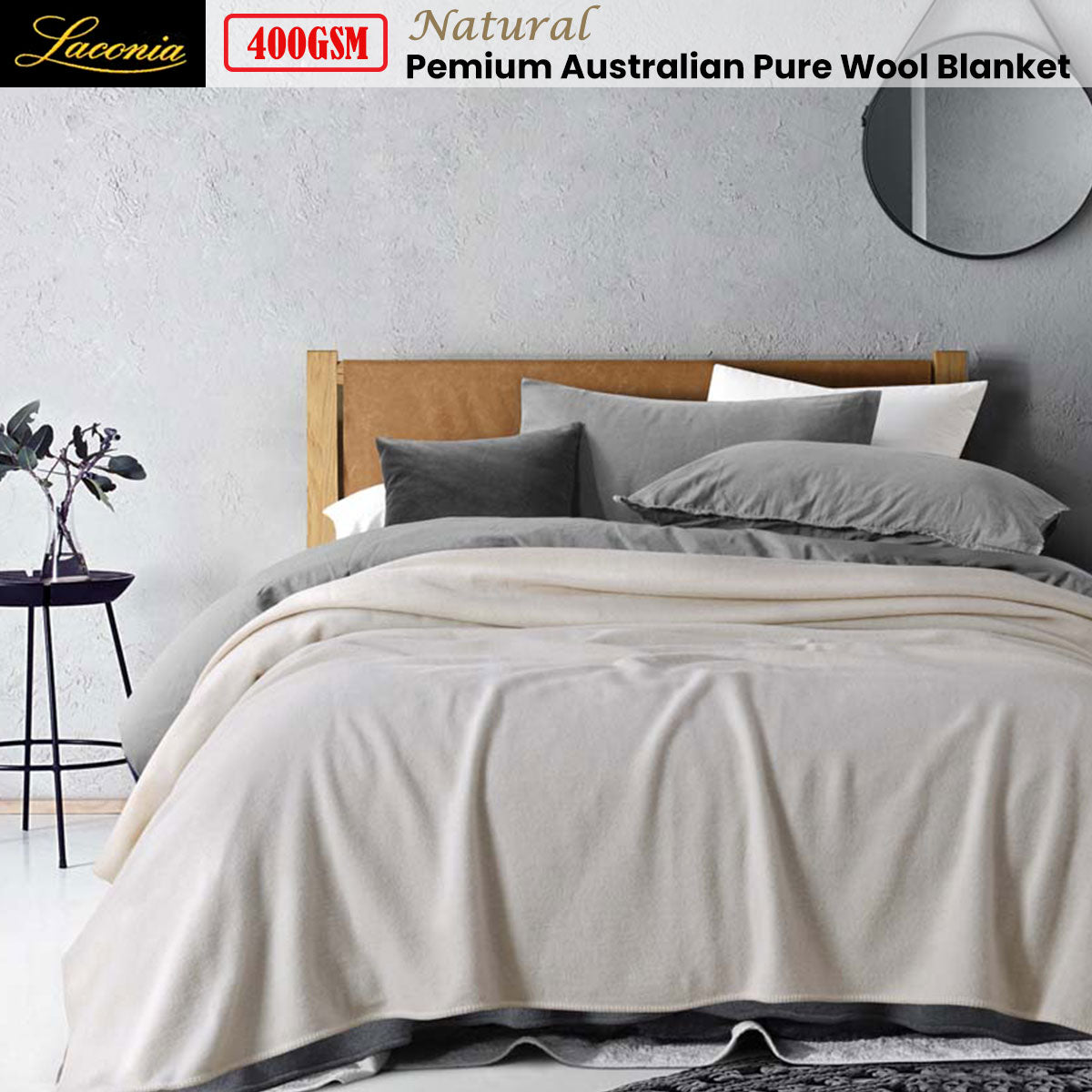 NNEDSZ Laconia 400GSM Premium Pure Wool Blanket Natural Super King-1