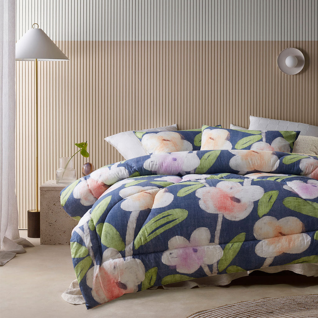 NNEDSZ Accessorize Bella Blue Floral 3 Piece Comforter Set Queen-0