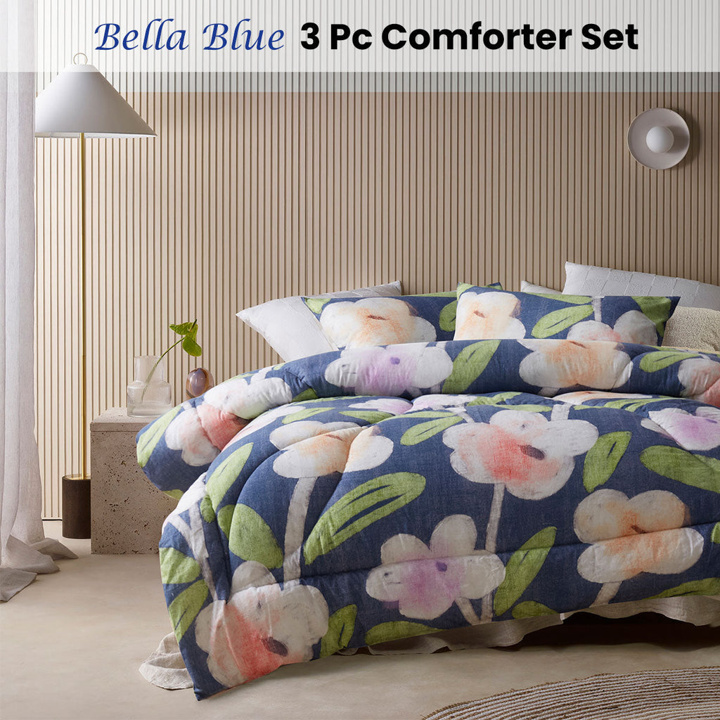 NNEDSZ Accessorize Bella Blue Floral 3 Piece Comforter Set Queen-1