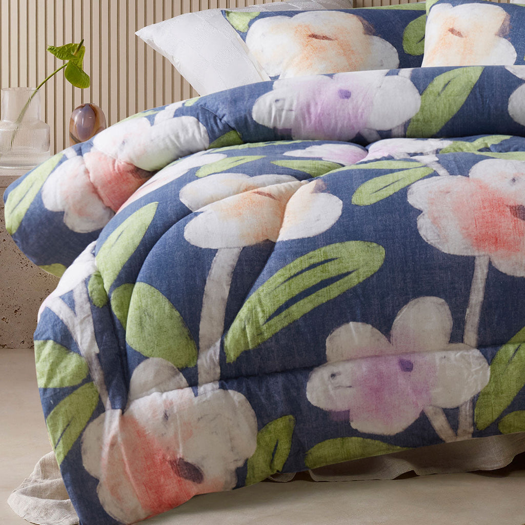 NNEDSZ Accessorize Bella Blue Floral 3 Piece Comforter Set Queen-2