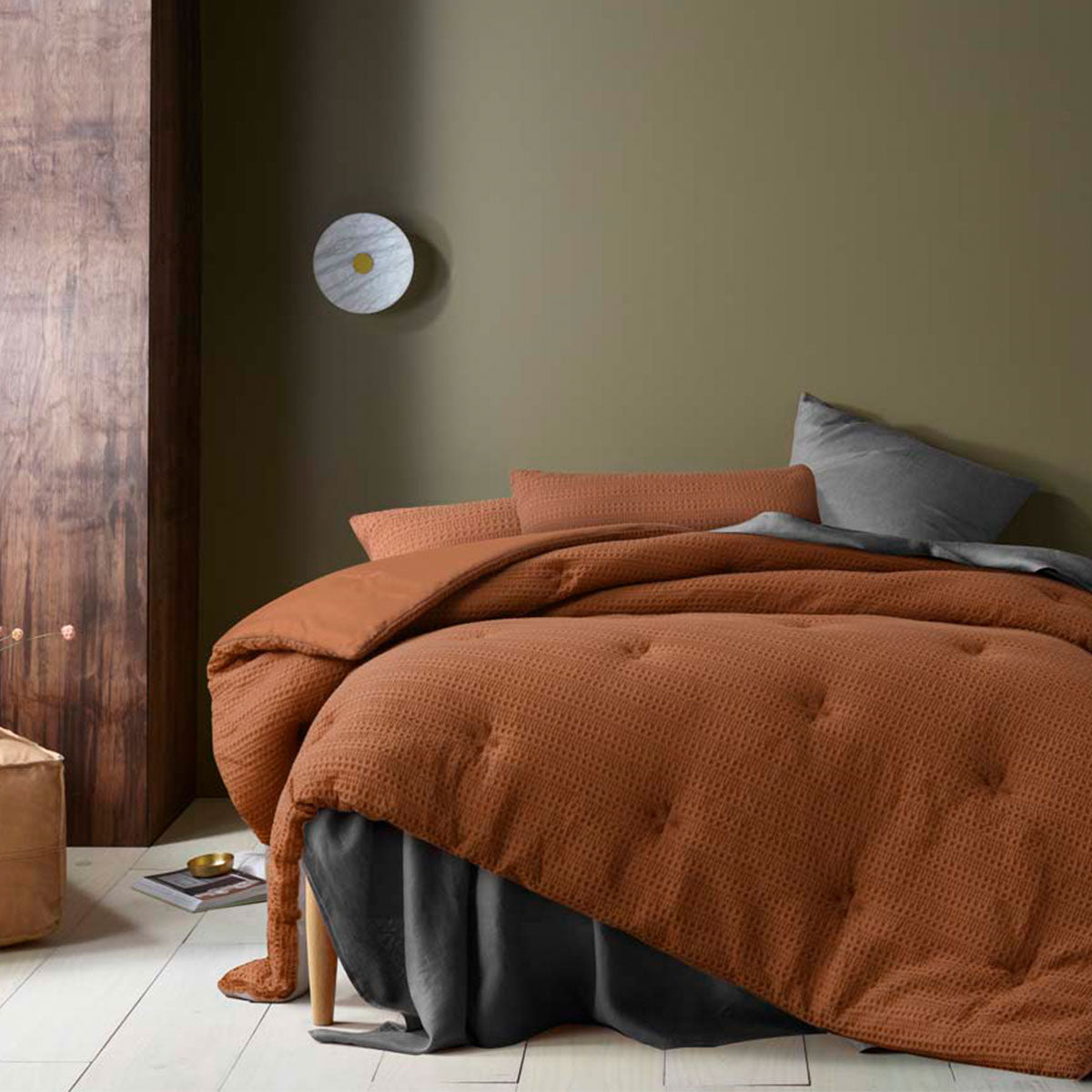 NNEDSZ Soho Waffle Tobacco 3 Piece Comforter Set King-0