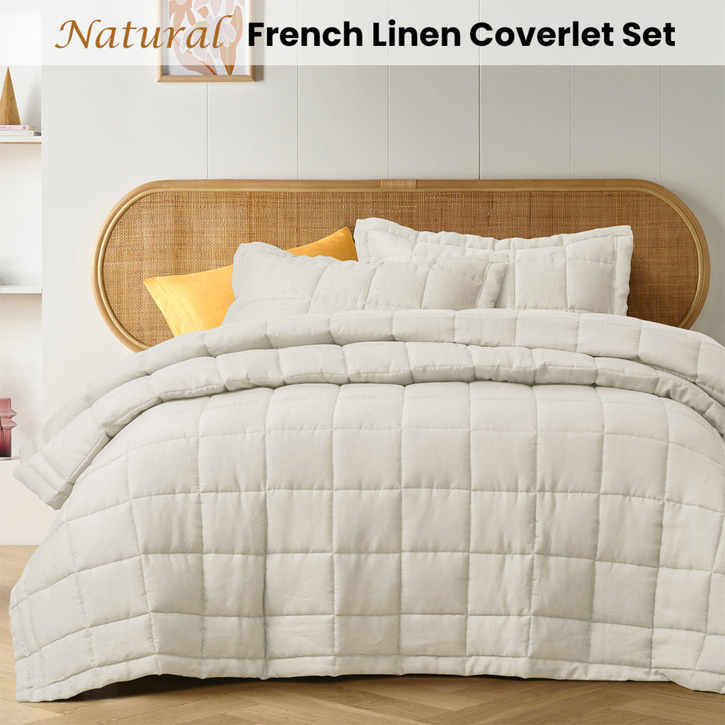 NNEDSZ Vintage Design Homewares Natural French Linen Coverlet Set Queen-1