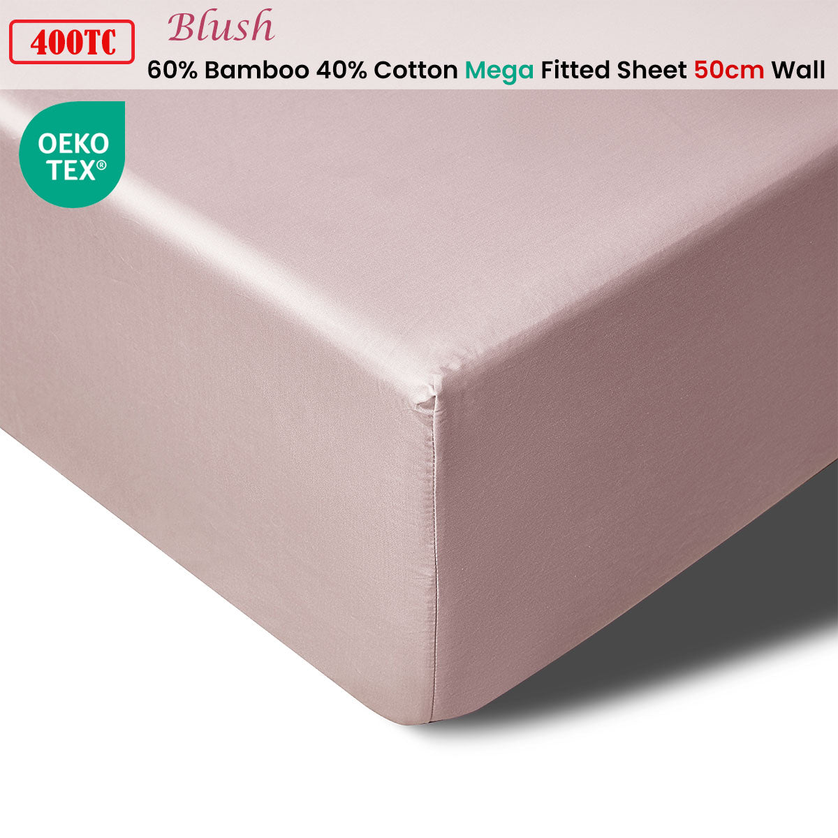 NNEDSZ 400TC Blush Bamboo Cotton Mega / Super Fitted Sheet 50cm Wall King-1