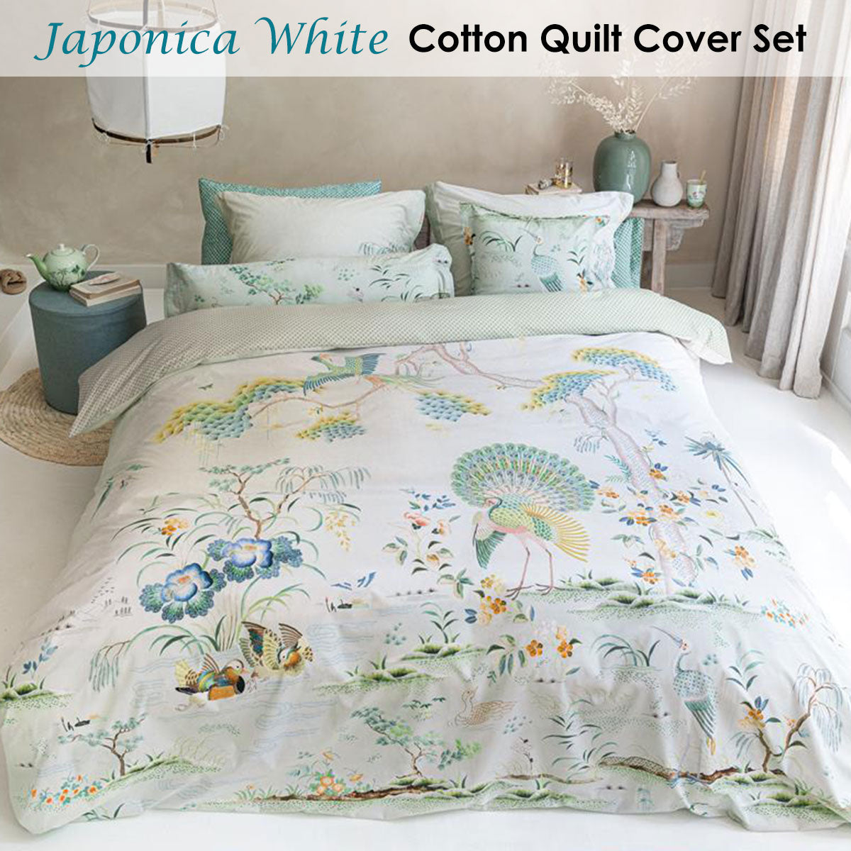 NNEDSZ Studio Japonica White Quilt Cover Set Super King-1
