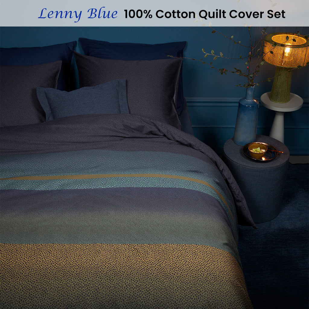 NNEDSZ Bedding House Lenny Blue Cotton Quilt Cover Set King-1