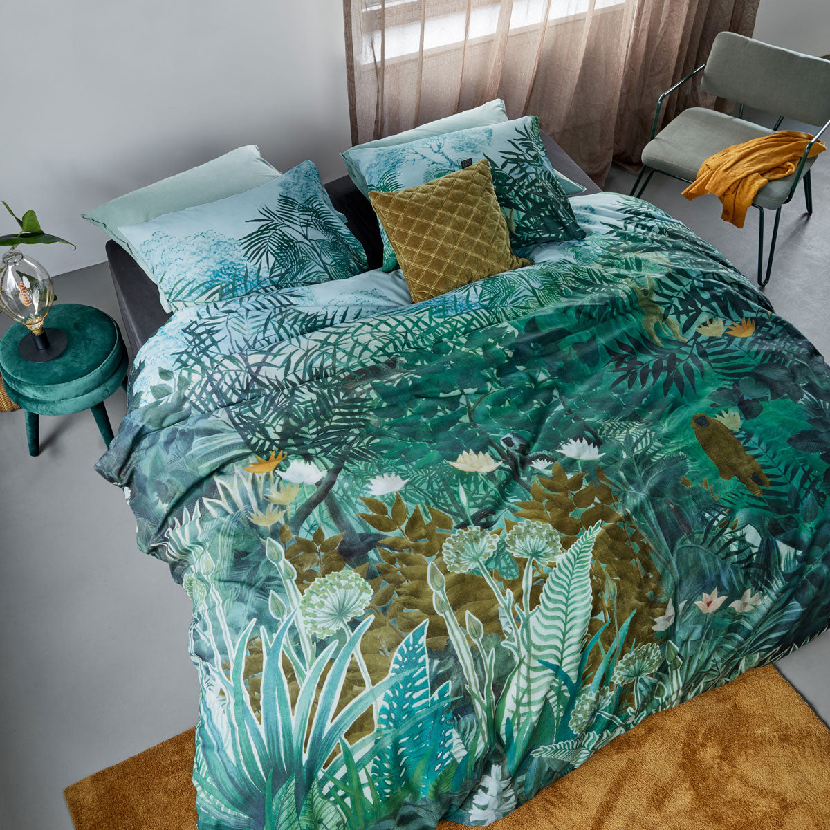 NNEDSZ Bedding House Madagascar Green Cotton Quilt Cover Set Queen-0