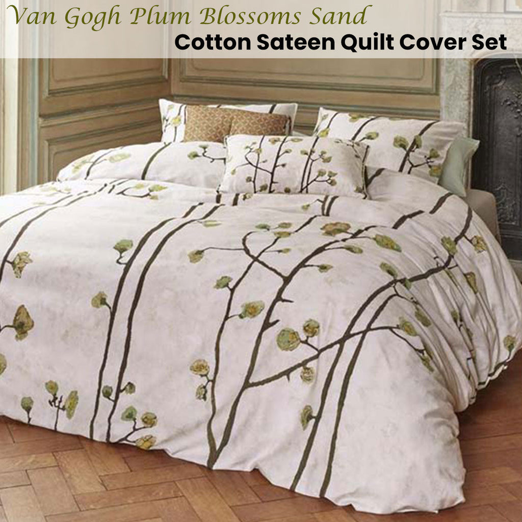 NNEDSZ Bedding House Van Gogh Plum Blossoms Sand Cotton Sateen Quilt Cover Set Queen-1