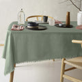 NNEDSZ Vintage Design Homewares Gypsy Green Fringed Washed Linen Cotton Tablecloth 150cm x 300cm-0