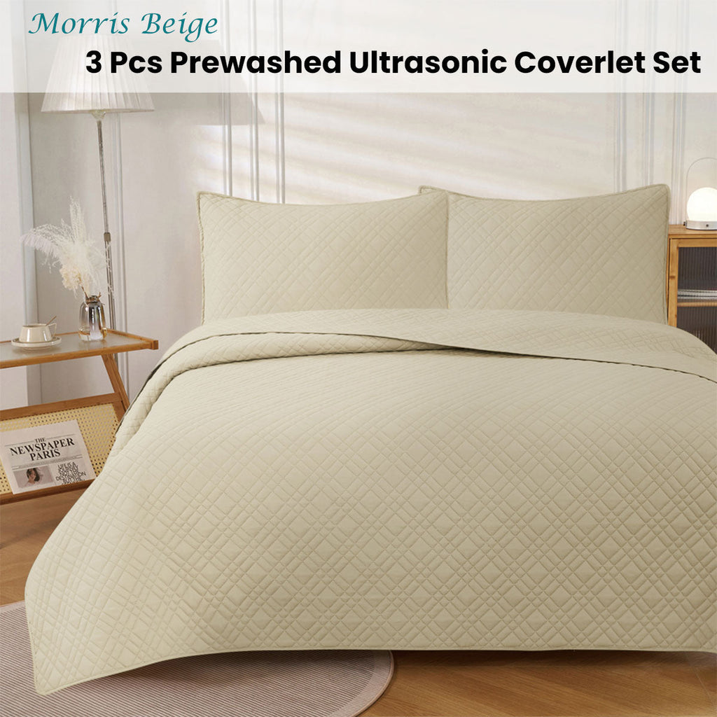 NNEDSZ Jane Barrington Morris Beige Ultrasonic Embossed Lightly Quilted Reversible Coverlet Set Queen-1