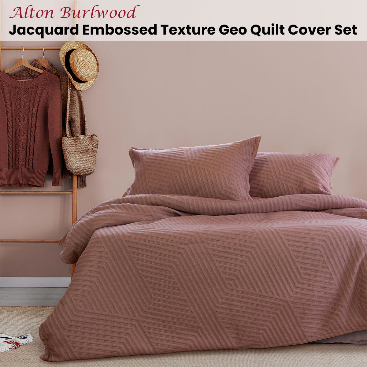 NNEDSZ Alton Burlwood Embossed Texture Geo Quilt Cover Set Queen-1