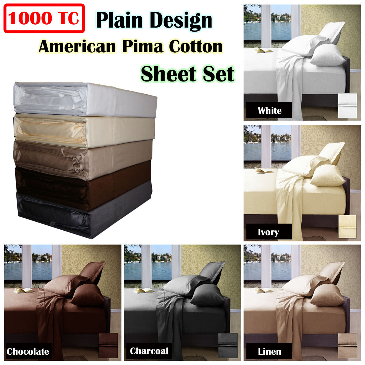 NNEDSZ 1000TC American Pima Cotton Plain Design Sheet Set Linen King-1