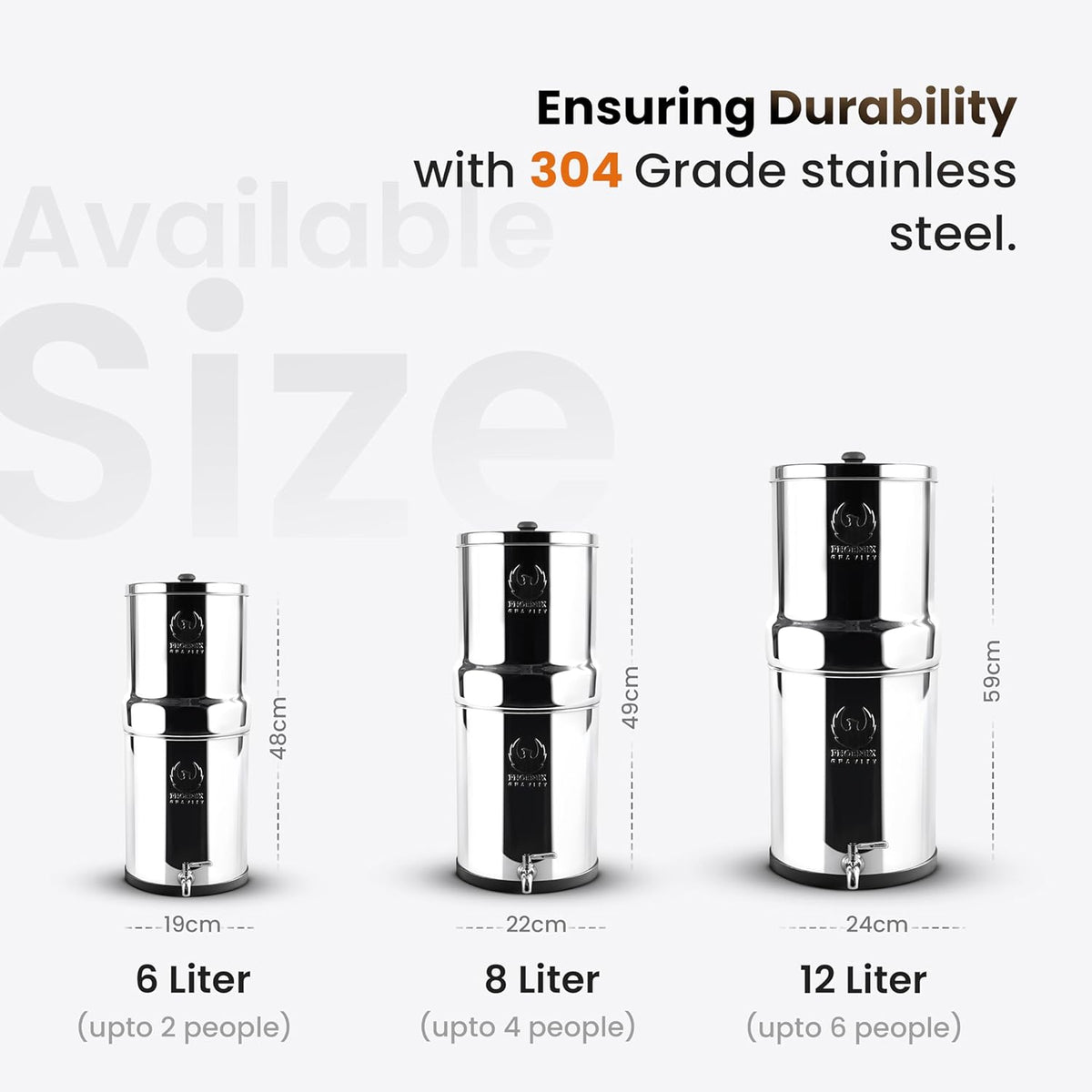 Phoenix Stainless Steel 6L with Fluoride & Smart Carbon Filter - Stainless Steel Stand-3