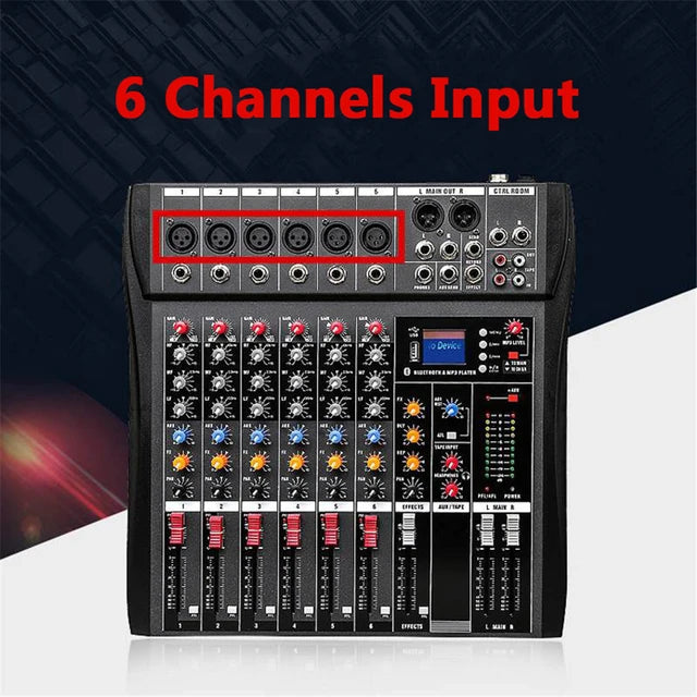 NNEDSZ Hridz 6 Channels Bluetooth Mixer DJ Live Studio Audio Mixer USB Console Amplifier AUX-3