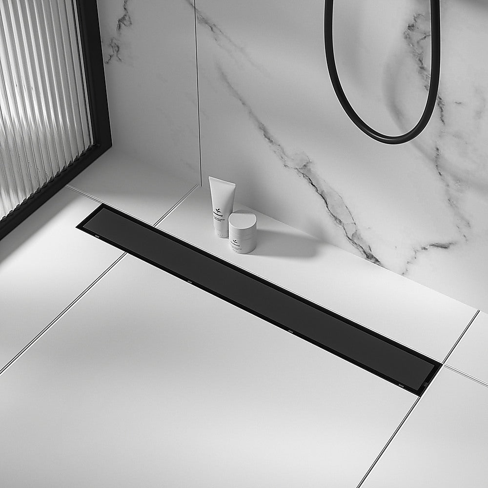 NNEDSZ 800mm Tile Insert Shower Bathroom Black Grate Drain w/Centre outlet Floor Waste-4