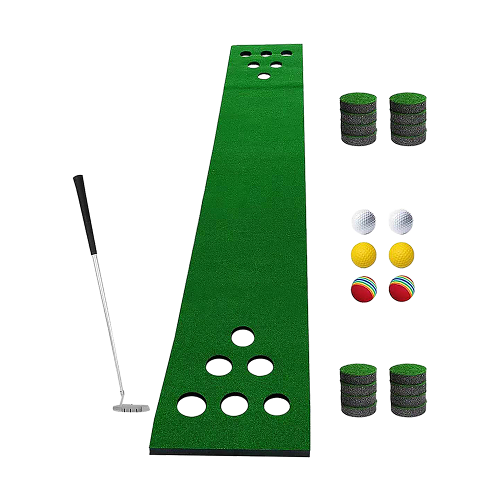 NNEDSZ Golf Beer Pong Game Toy Set Green Golf Putting Matt with 2 Putters, 6 Balls-3