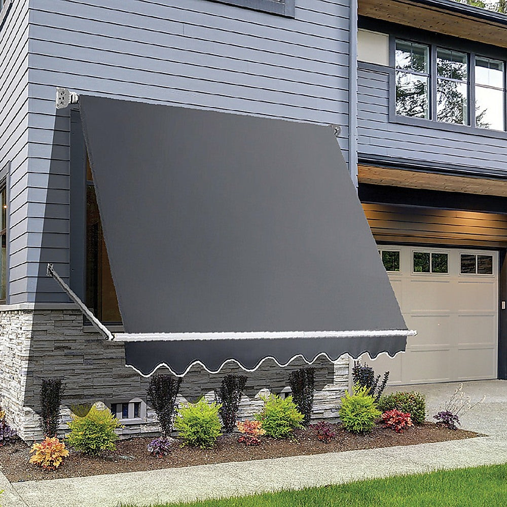 NNEDSZ Retractable Fixed Pivot Arm Window Awning Patio Garden Blinds 2.4m x 2.1m Grey-0