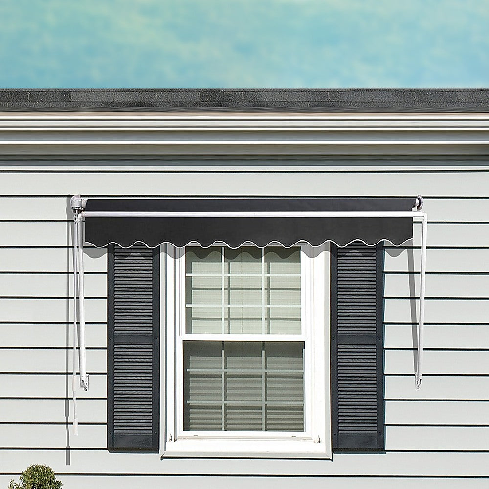 NNEDSZ Retractable Fixed Pivot Arm Window Awning Patio Garden Blinds 2.4m x 2.1m Grey-3