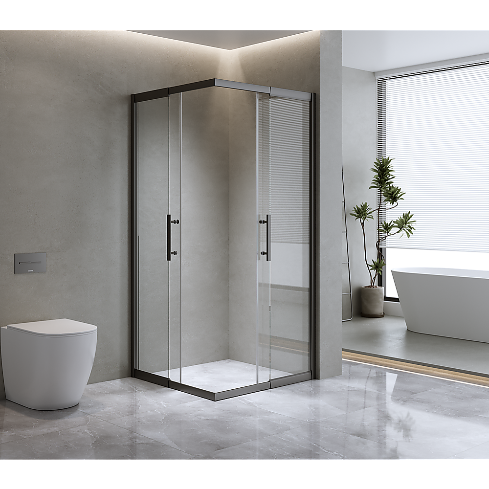 NNEDSZ Adjustable 1200x1200mm Double Sliding Door Glass Shower Screen in Black-2