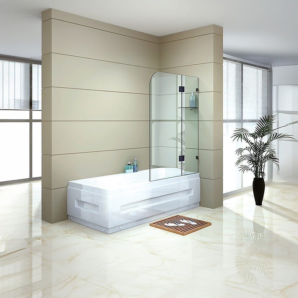 NNEDSZ 90cm Frameless Glass Bath Screen with Stainless Steel Brackets - Gunmetal-0