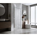 NNEDSZ 90cm Wall to Wall Frameless Shower Screen with Chrome Brackets and SS Hinges, Square Double Pull Handle-0