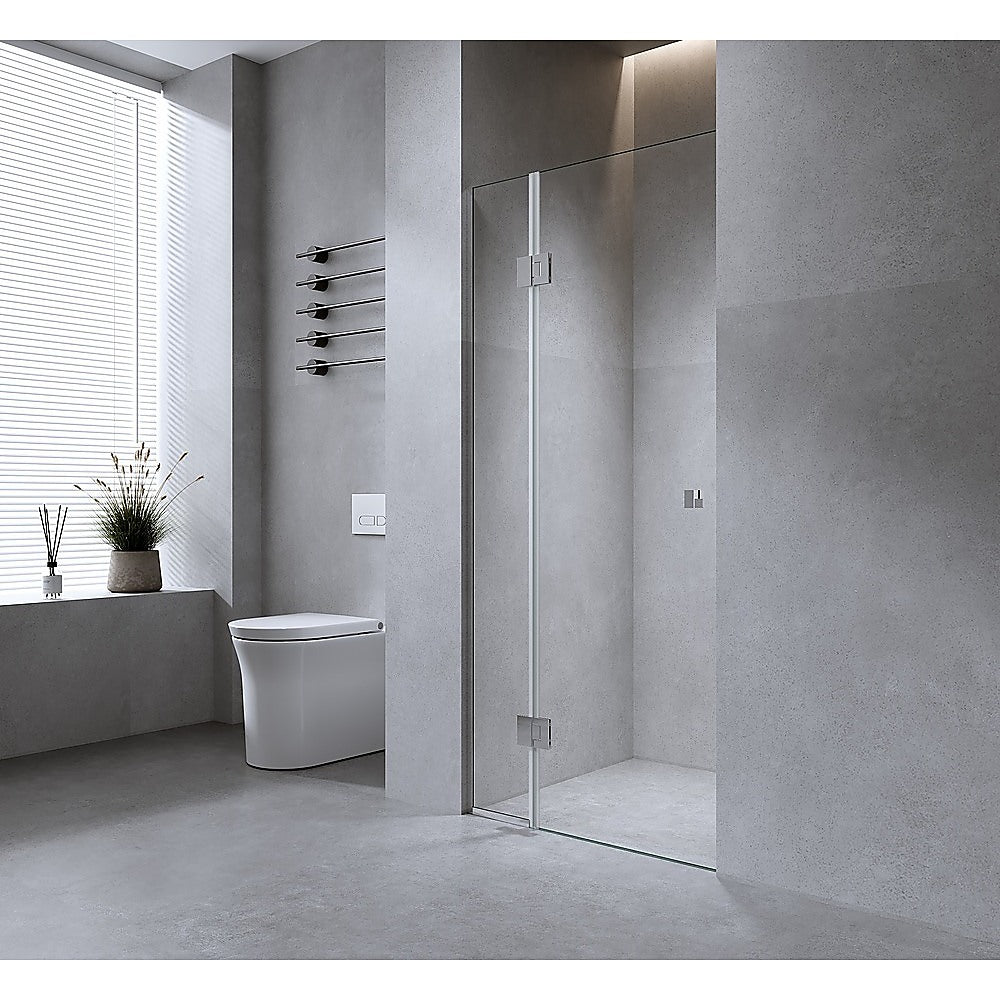 NNEDSZ 120cm Wall to Wall Frameless Shower Screen with Chrome Channel and SS Hinges , Square Knob Handle-0