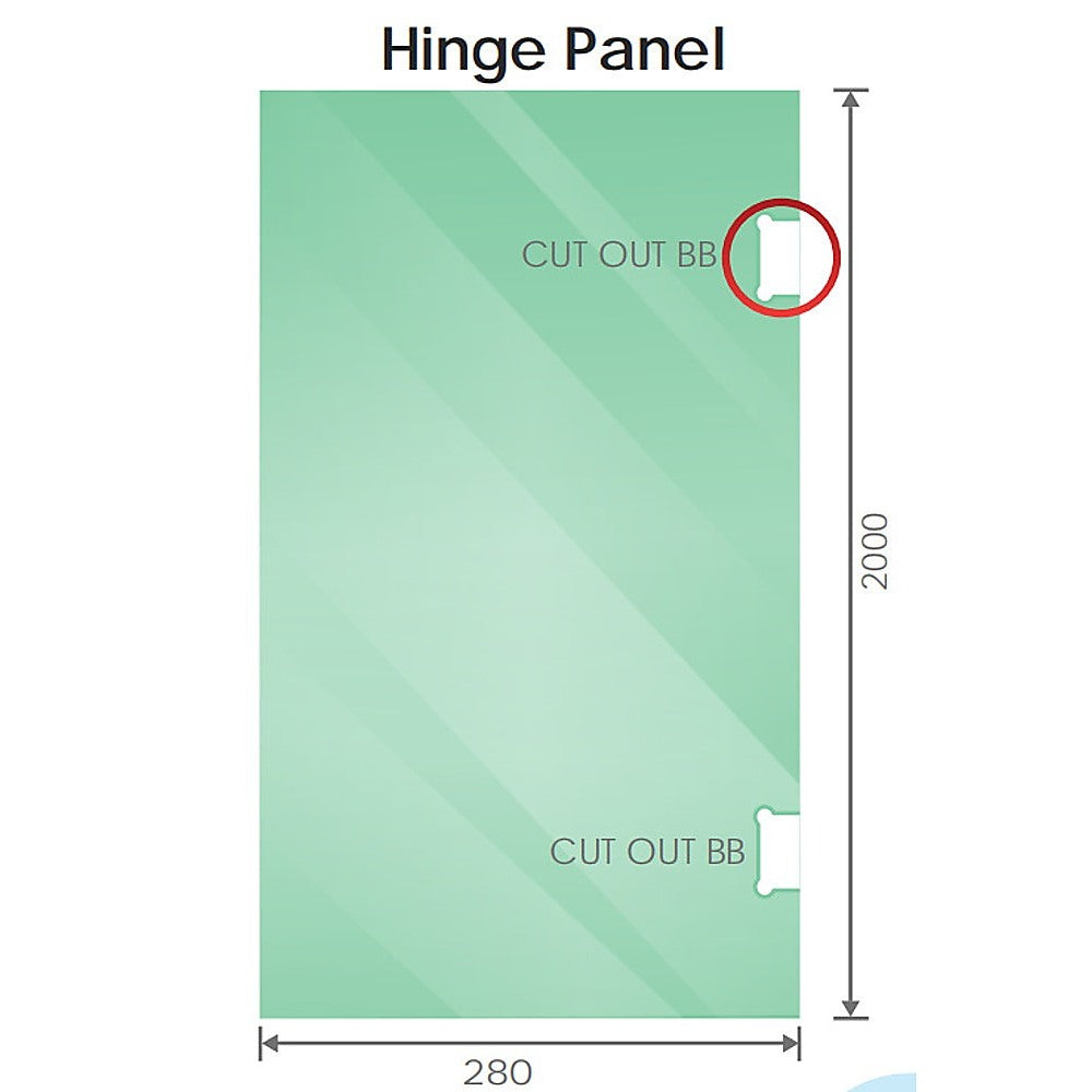 NNEDSZ 90cm Wall to Wall Frameless Shower Screen with Black Channel and SS Hinges , Square Double Pull Handle-2
