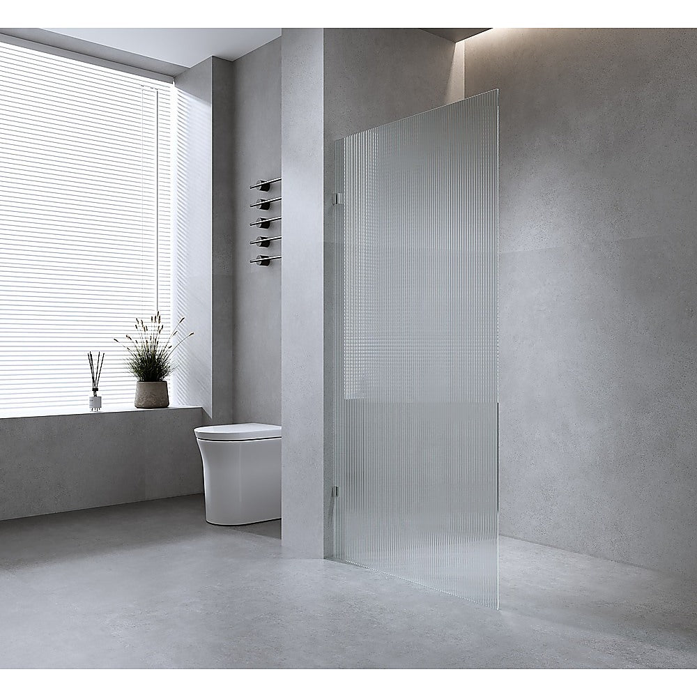 NNEDSZ 90cm Reeded Single Shower Glass Screen with Nickel Wall & Floor U Brackets-0