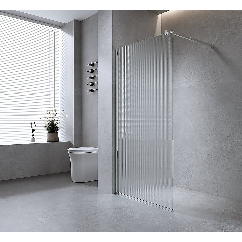 NNEDSZ 90cm Reeded Single Shower Glass Screen with White Wall & Floor Channel-2