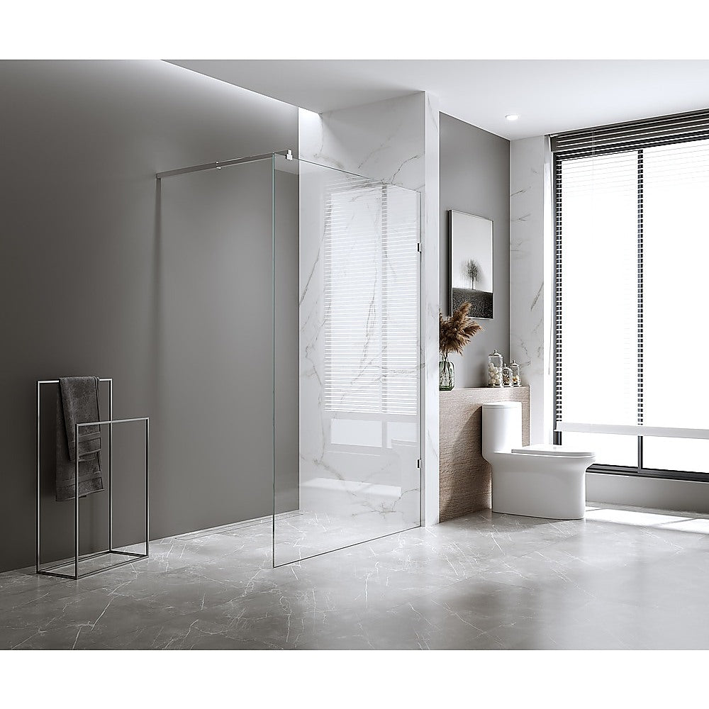 NNEDSZ 80x210cm Single Shower Glass Screen with Chrome Wall & Floor U Brackets-1