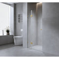 NNEDSZ 100cm Wall to Wall Frameless Shower Screen with Black Brackets and SS Hinges, Round Handle-0