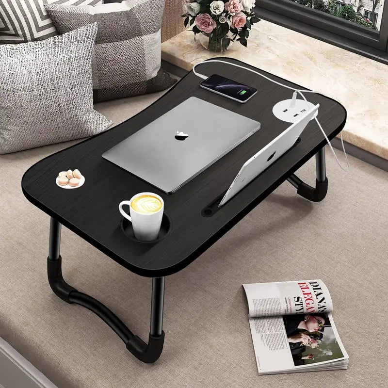 NNEDSZ NNECN Laptop Desk Bed Table Tray Folding Breakfast Table Portable Lap Standing Desk Notebook Stand Reading Holder for Bed/Sofa Large Lap Desk with USB-Charger and Cup-Holder-1